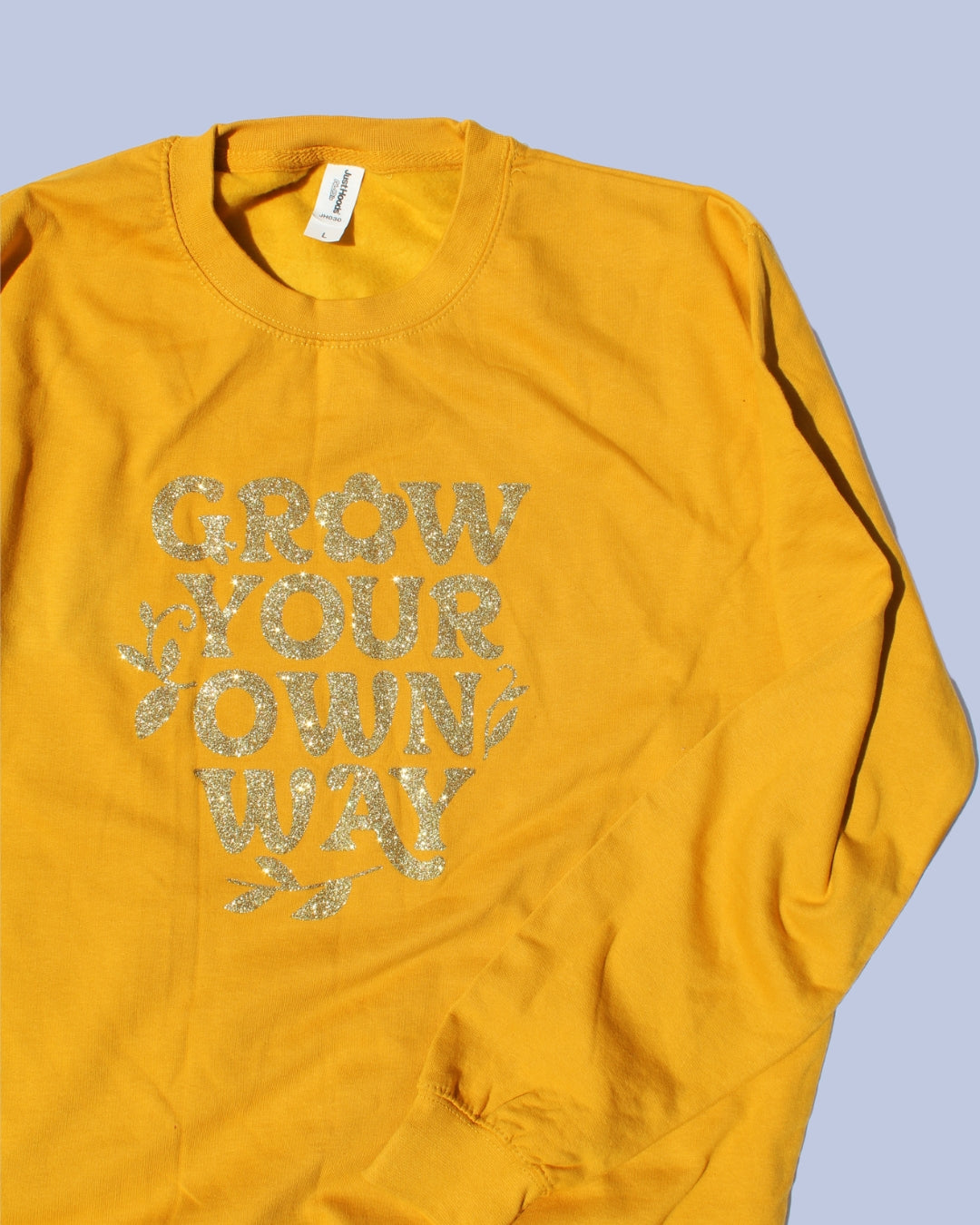 GROW YOUR OWN WAY MUSTARD GOLD GLITTER JUMPER - L
