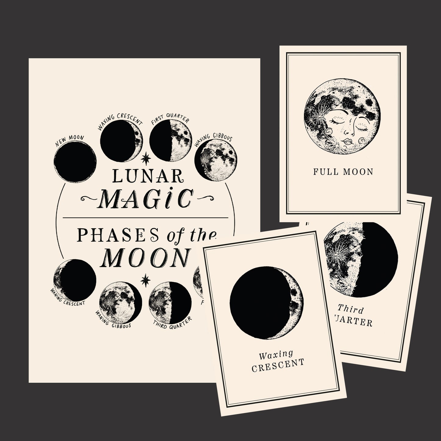 Moon Phase Cards & Print - DOWNLOAD / PRINTABLE version