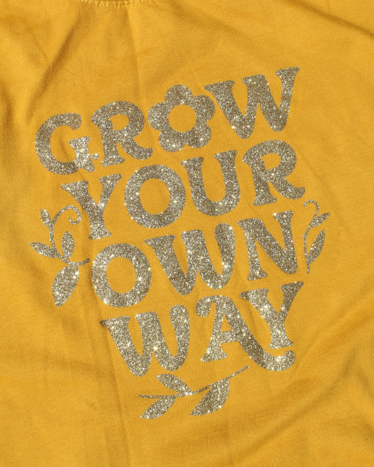 GROW YOUR OWN WAY MUSTARD GOLD GLITTER JUMPER - L