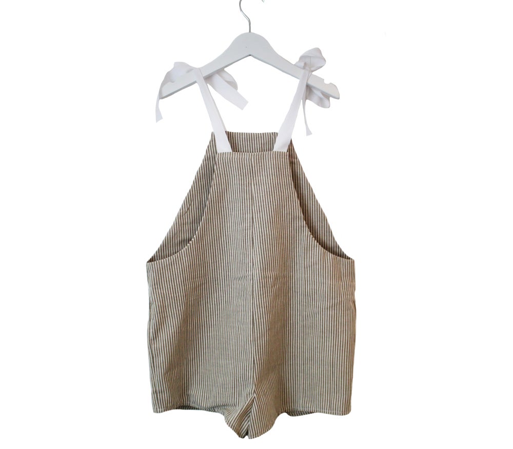 SALE STRIPED PRINT KIDS SHORT DUNGAREES IN STONE