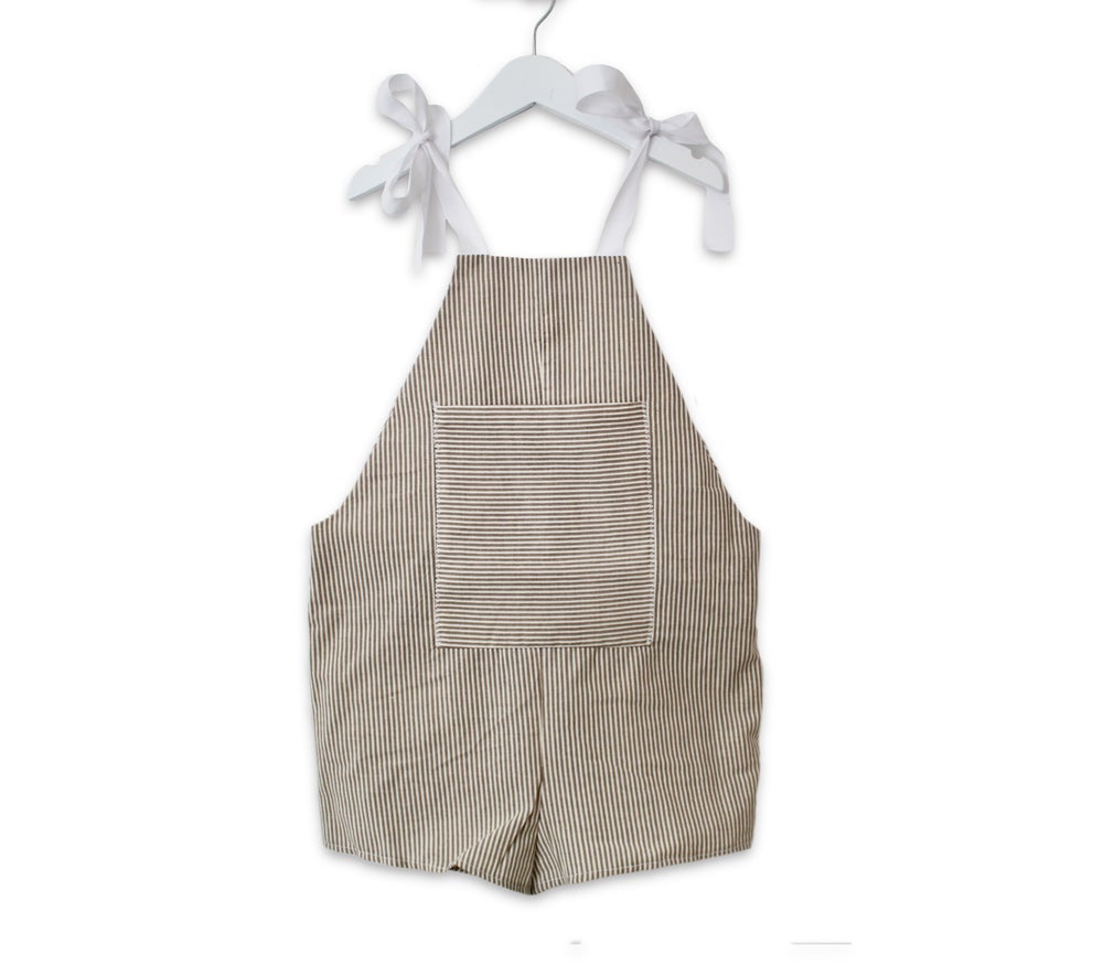 SALE STRIPED PRINT KIDS SHORT DUNGAREES IN STONE